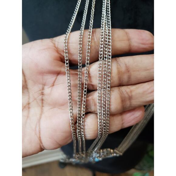 Women's Vintage Boho Statement Necklace Silver Tone Chain with Turquoise Stones - Picture 6 of 7